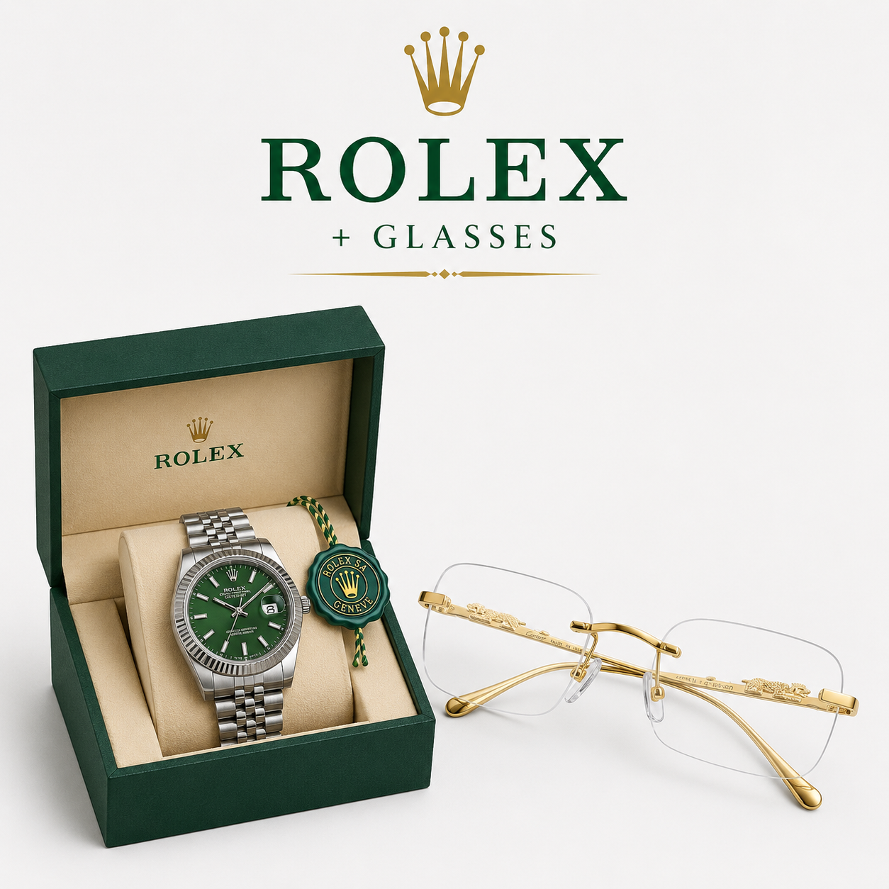 Rolex Datejust & glasses