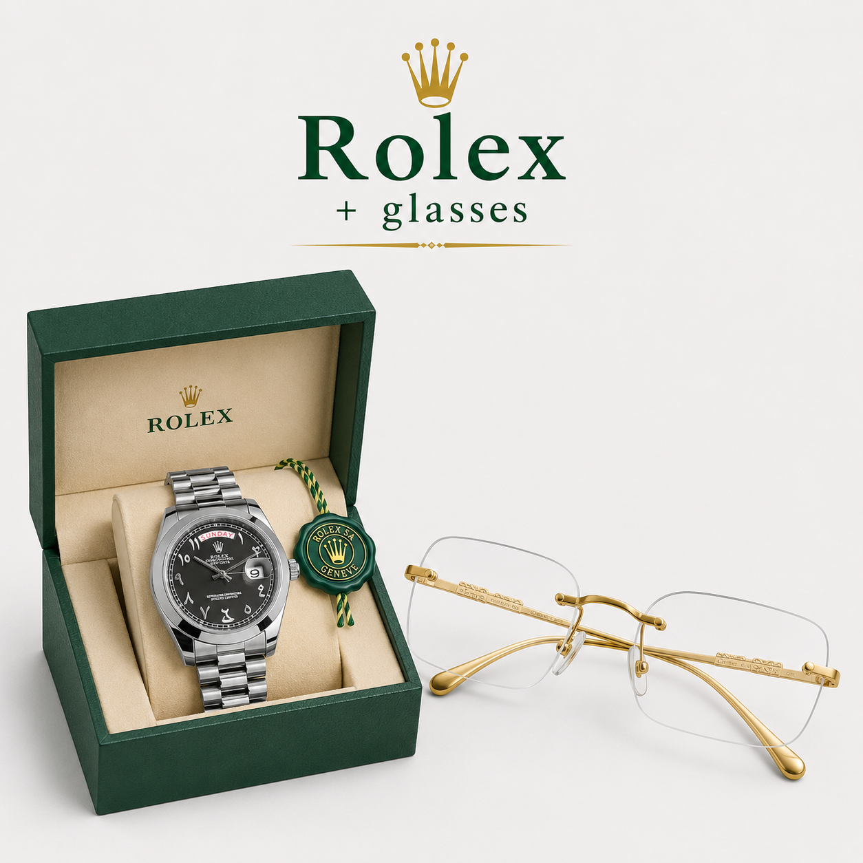 Rolex arabic & glasses