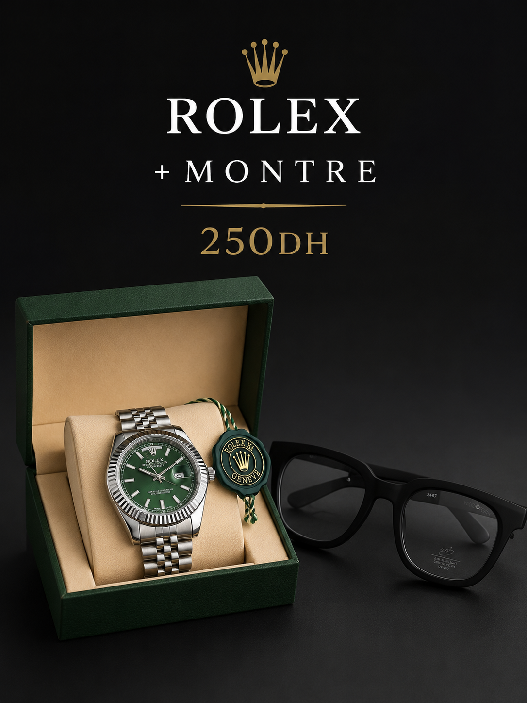 rolex green &  montre